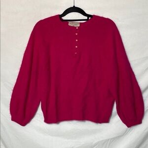 Angora Rabbit Hair & Lambswool Bright Pink Tiny Button Vintage Parkhurst Sweater